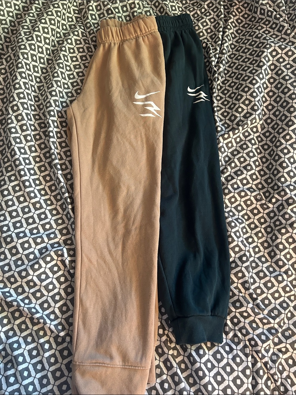 Nike 3 Brand Kids Colorblock Joggers in Tan and Green